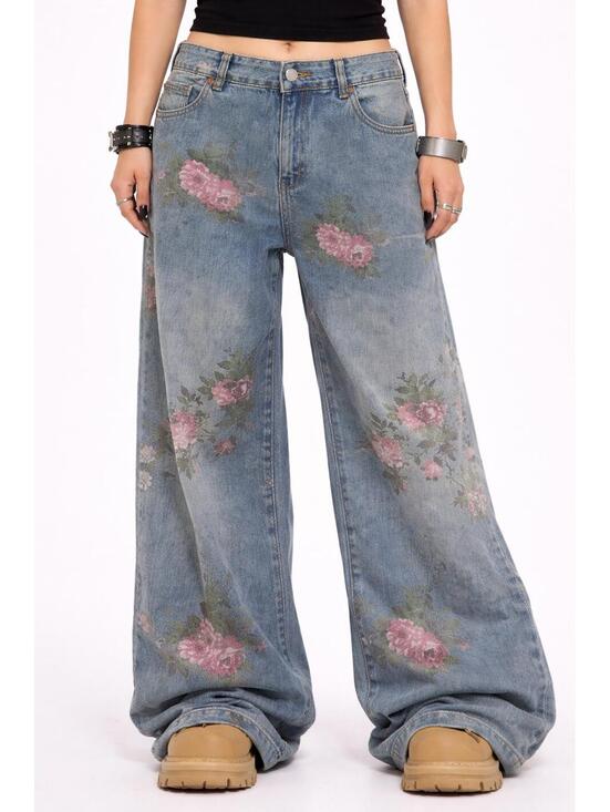 Denim - Sakura Bloom Baggy Jeans